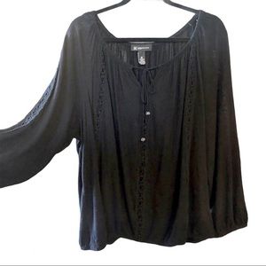 I.N.C. Black Long Sleeve Paisley Cutout Blouse 2X